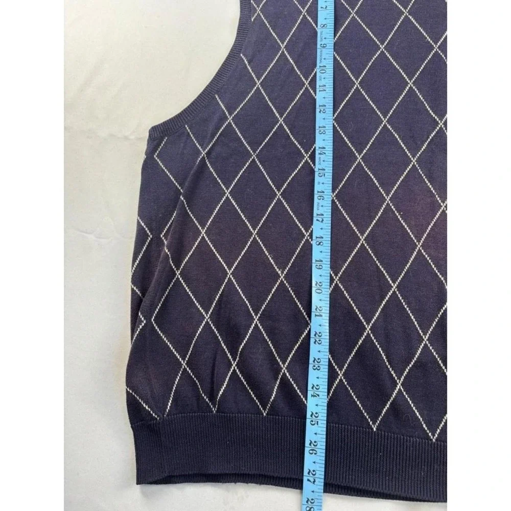Brooks Brothers‎ Mens XL Navy Blue Argyle V-Neck Mercerized Cotton Sweater Vest